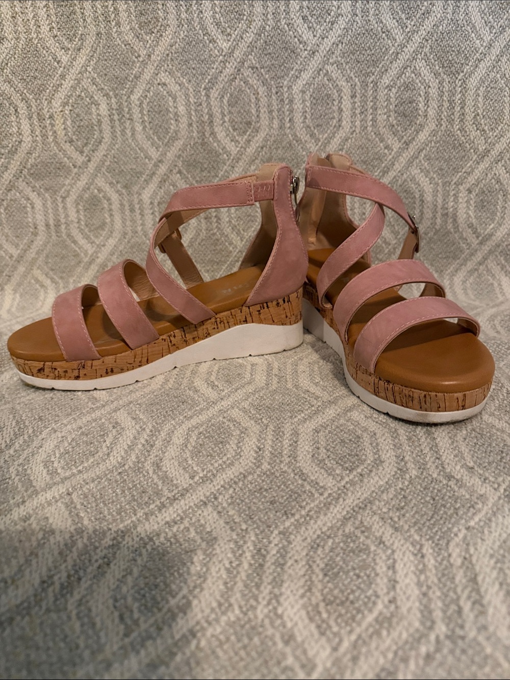 Link Pink Strappy Cork-Style Wedge Sandals